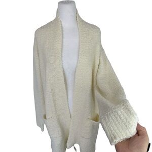 SKIMS Women Cream/Yellowish Tint Long Cardigan Sherpa Sweater Coat Pockets L/XL